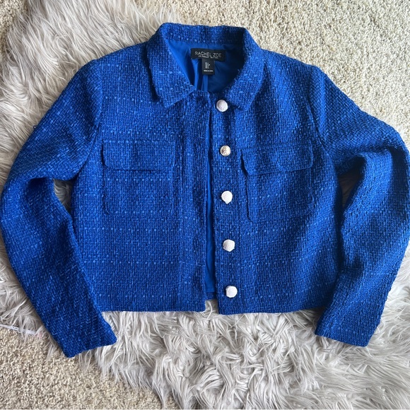 NWOT Rachel Zoe Royal Blue Tweed Cropped Blazer - Picture 12 of 14